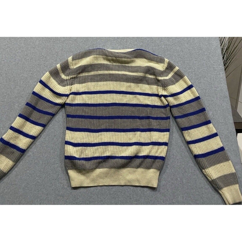 MODZ V-Neck Sweater Cream, Gray and Royal Blue Stripe Size Large Women's Vintage - Picture 11 of 11